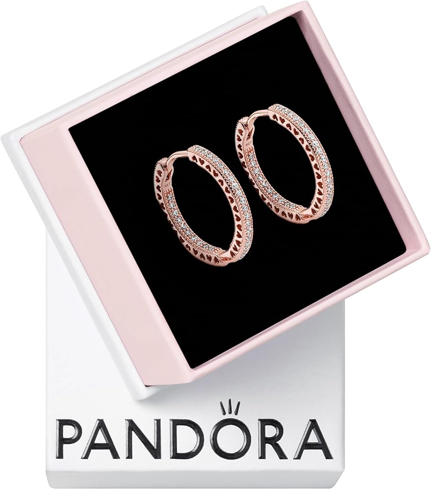 PANDORA Sparkle and Hearts Hoop Earrings - Timeless, Classic Jewelry - Gift for Her - 14k Rose Gold & Cubic Zirconia - 2.5 mm, With Gift Box