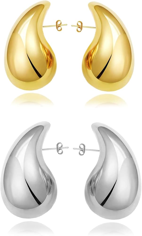 Chunky Gold Hoop Earrings for Women, Extra Large Dop Earrings Dupes Lightweight Waterdrop Teardrop Earrings Statement Hypoallergenic Trendy Gold Plated Earrings Fashion Jewelry