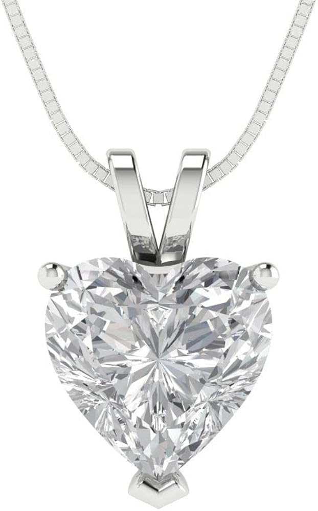 Clara Pucci 2.05 ct Heart Cut Stunning Genuine Moissanite Solitaire Pendant Necklace With 16" Gold Chain box Solid 14k White Gold