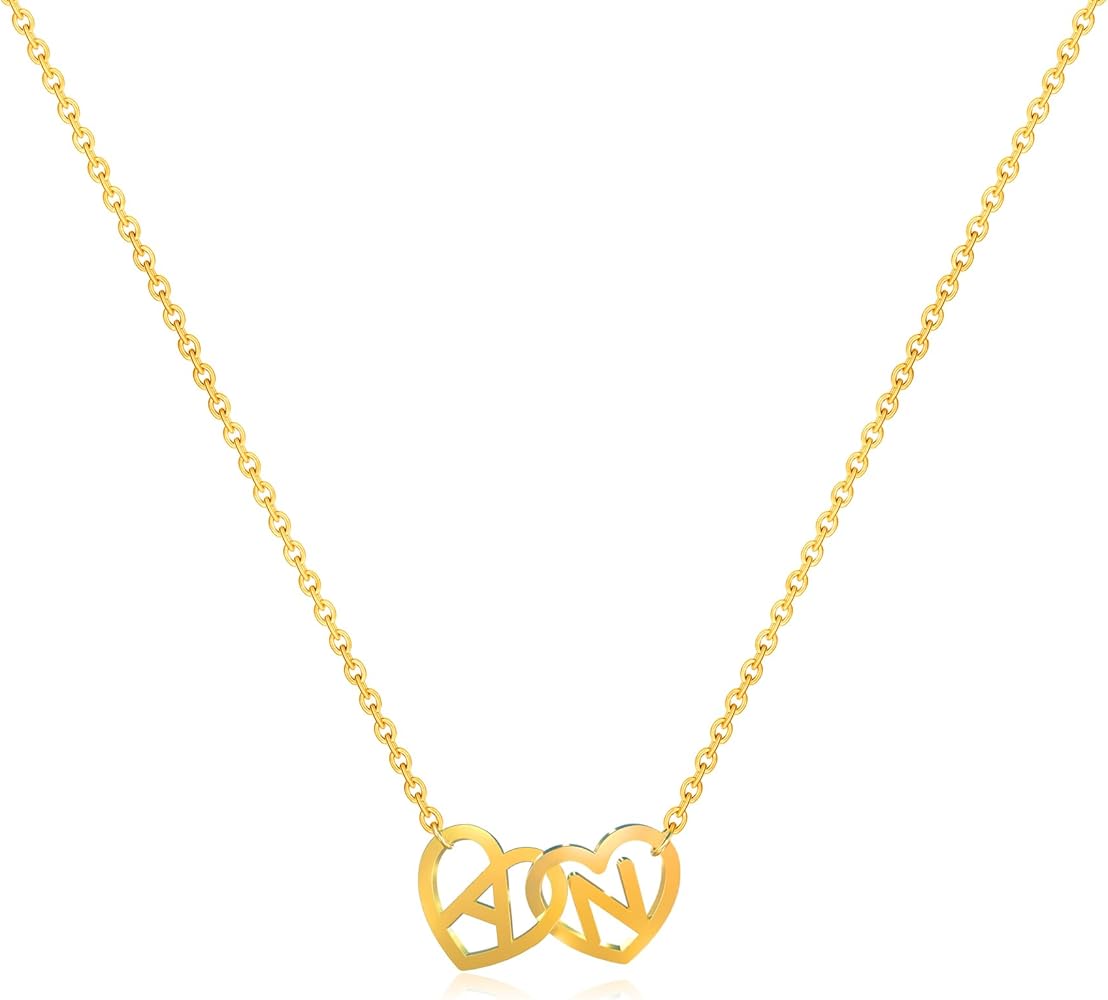 Initial Necklace for Girls Women - Dainty Heart Initial Necklace Gold Heart Initial Necklace Tiny Letter Necklace Trendy Cute Two Initial Necklace Gold Jewelry Necklace for Teen Girls Gifts AN