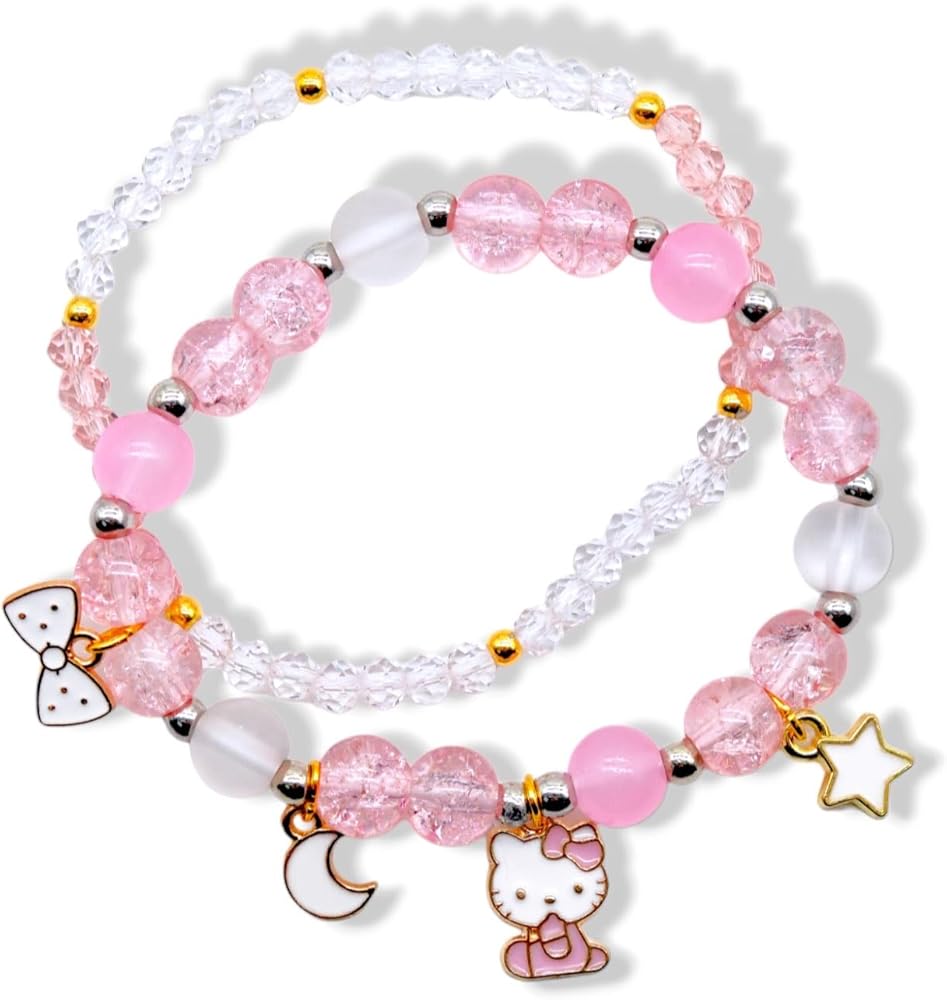 Kawaii Bracelet Set Cute Bracelets Elastic Beaded Bracelets Aesthetic Friendship Kawaii Jewelry with Cartoon Pendant