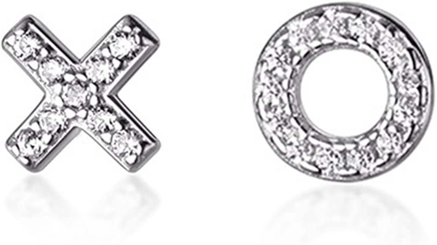 Sterling Silver Crystal XO Hugs Kisses Mismatch Stud Earrings for Women Hypoallergenic Tiny Cute CZ Rhinestone Initial Studs Cartilage Tragus Post Pin Nickel Free Piercing Ear Jewelry