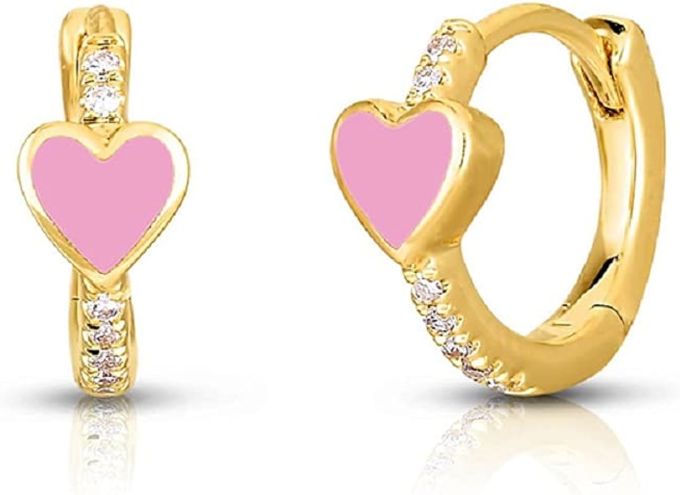 Pink Heart Love CZ Mini Small Hoop Cartilage Tragus Hypoallergenic Earrings for Women Teen Girls Little Girls Sensitive Ear 925 Sterling Silver Post Gold Plated Cuff Sleeper Hinged Cute Tiny Huggie