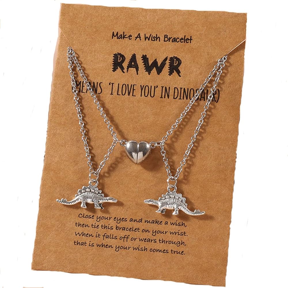 Mutual Attraction Love Heart Necklace Friendship Dinosaur Pendant Matching Necklace for Couples Best Friends Friendship Jewelry Pinky Promise Long Distance Jewelry