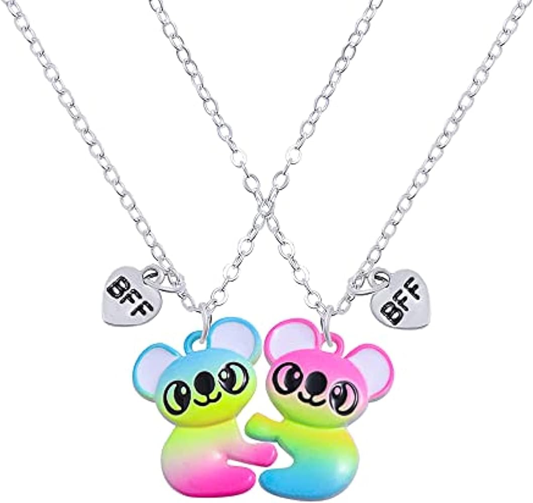 Best Friend Necklace Kids 2 Pcs Set BFF Friendship Magnetic Half Broken Heart Panda Koala Pendant Jewelry Charm for Girls (Panda1)