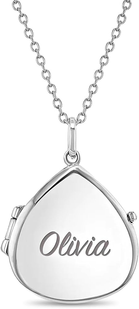 925 Sterling Silver Girls 16" Polished Pear Shaped Locket Pendant Necklace for Little Girls Photo Locket Pendant Necklace for Preteens & Teens