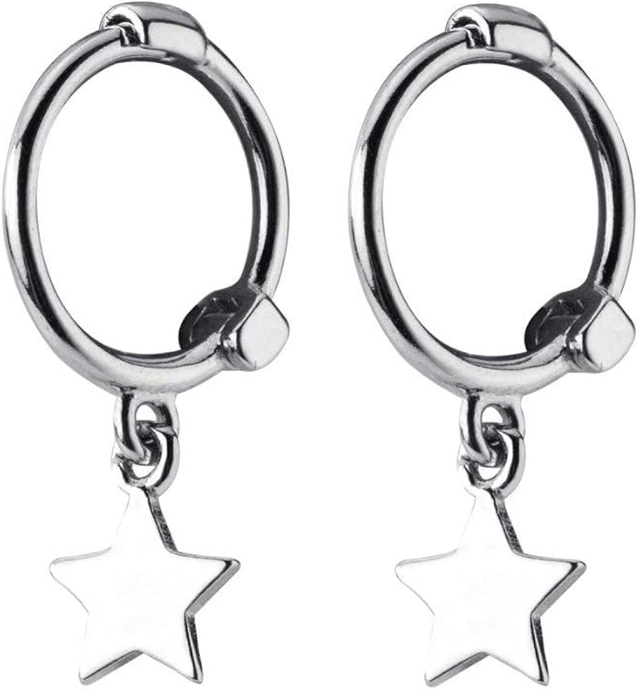 Mini Star Dangle Sterling Silver Small Hoop Earrings for Women Teen Girls Cartilage Sleeper Hoops Cute Jewelry