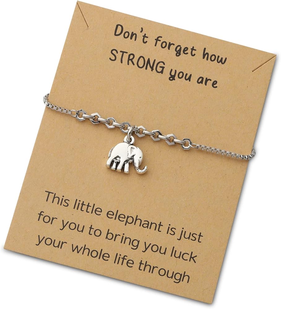 Elephant Friendship Adjustable Slider Bracelet Good Luck Elephant Jewelry With Gift Card Elephant Inspirational Message Cards Gifts For Women Girls