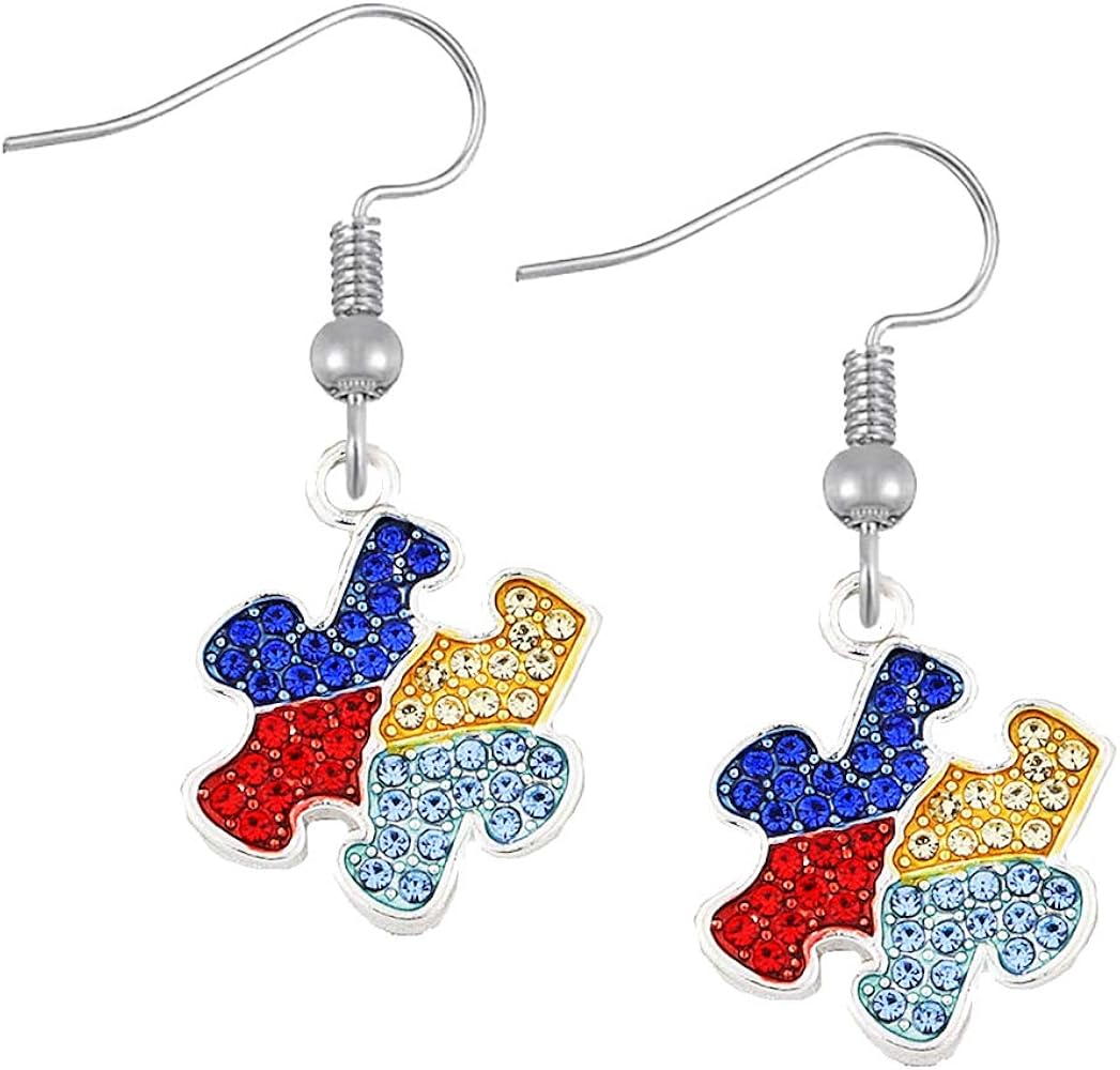 Autism Puzzle Piece Necklace with Hope Ribbon Charm Asperger Awareness Jewelry Gift for Autism Mom/Autism Teacher/Autistic Girl