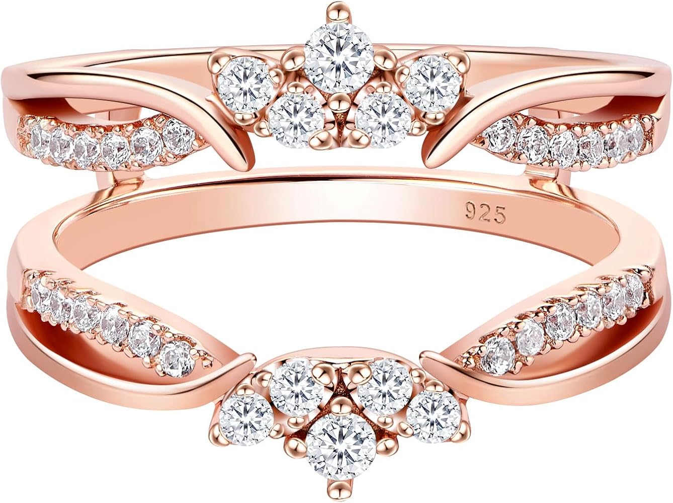 SHELOVES Rose Gold Plated Guard Ring Enhancers for Engagement Rings AAAAA Cz 925 Sterling Silver 5-12