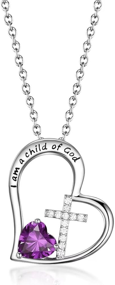 I Am a Child of God Heart Cross Birthstone Necklace Jewelry Baptism Gifts First Communion Gifts for Girls Goddaughter Daughter Teens Women