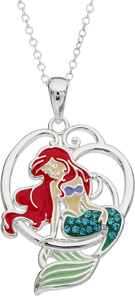 Disney The Little Mermaid, Princess Ariel Silver Plated Crystal Pendant, 18"