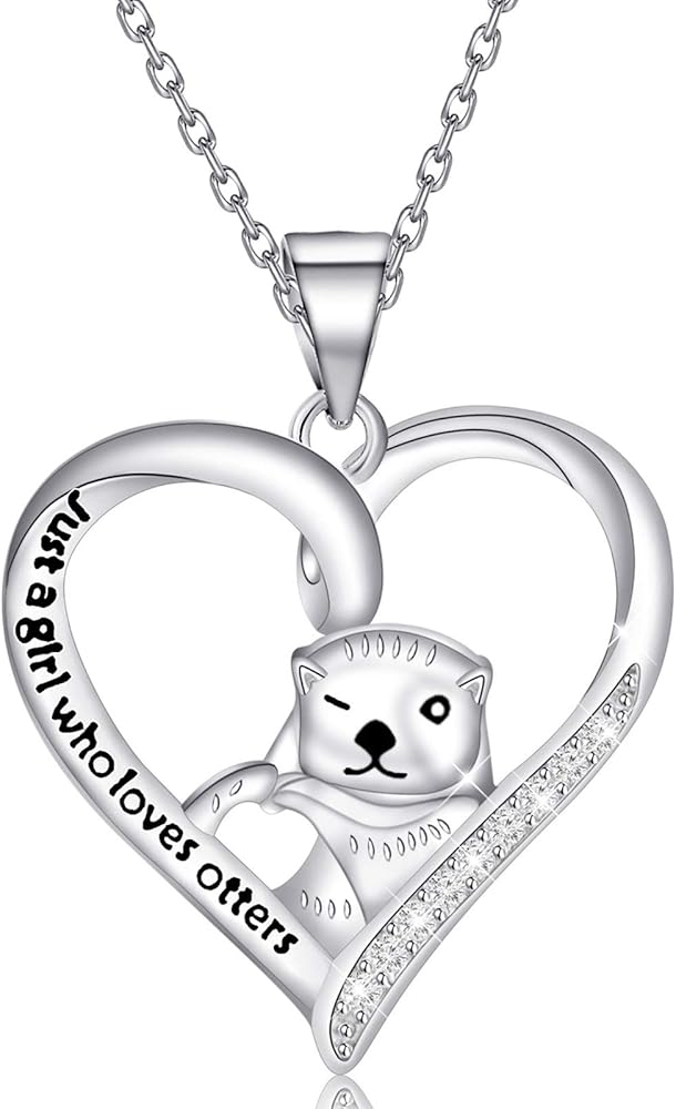 BEKECH Otter Necklace Otter Lovers Gifts Just A Girl Who Lovers Otters Sea Animal Heart Pendant Jewelry Gift for Women