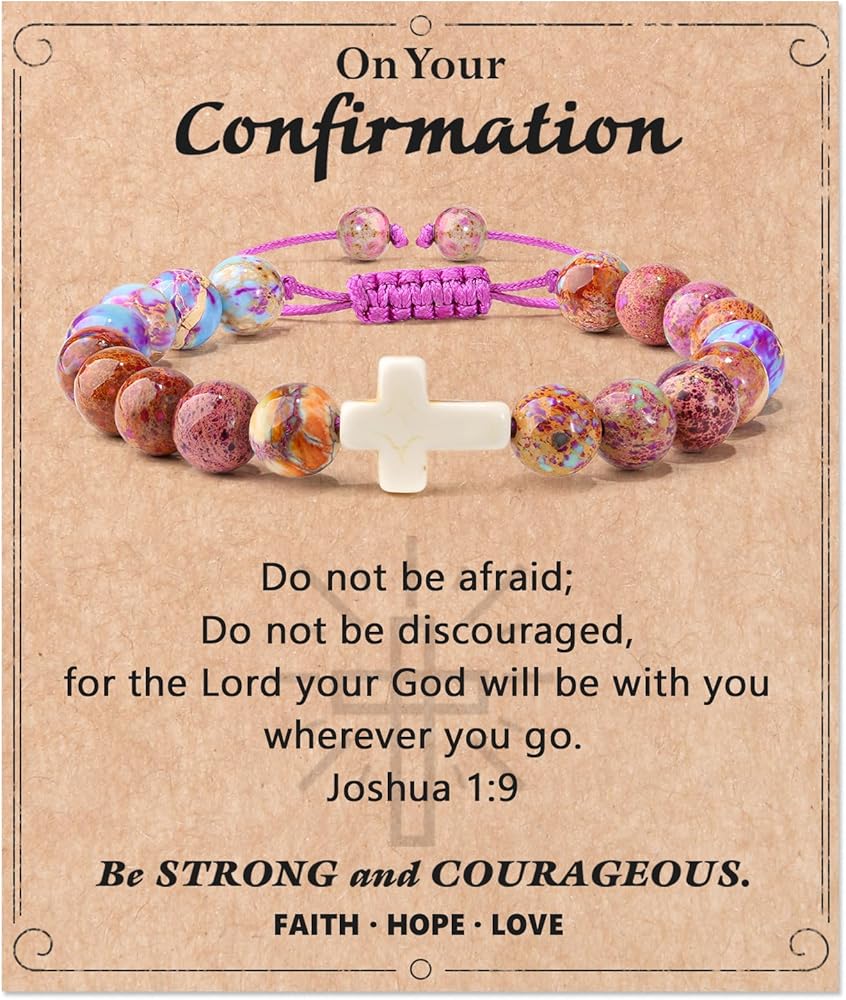 Jewelry&Card Christian Gifts for Women, Cross Bracelets with Natural Stone, First Communion Gifts for Girls, Confirmation Gifts for Teen Girls, Christian Catholic Baptism Gift for Girls Women