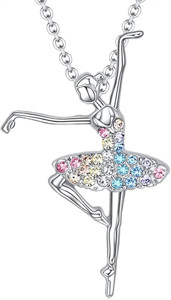 Exquisite Fashion Girls Necklace Ballerina Ballet Recital Gifts for Women Rainbow Dancer Dance Pendant Jewelry for Sister Mom 1Pcs