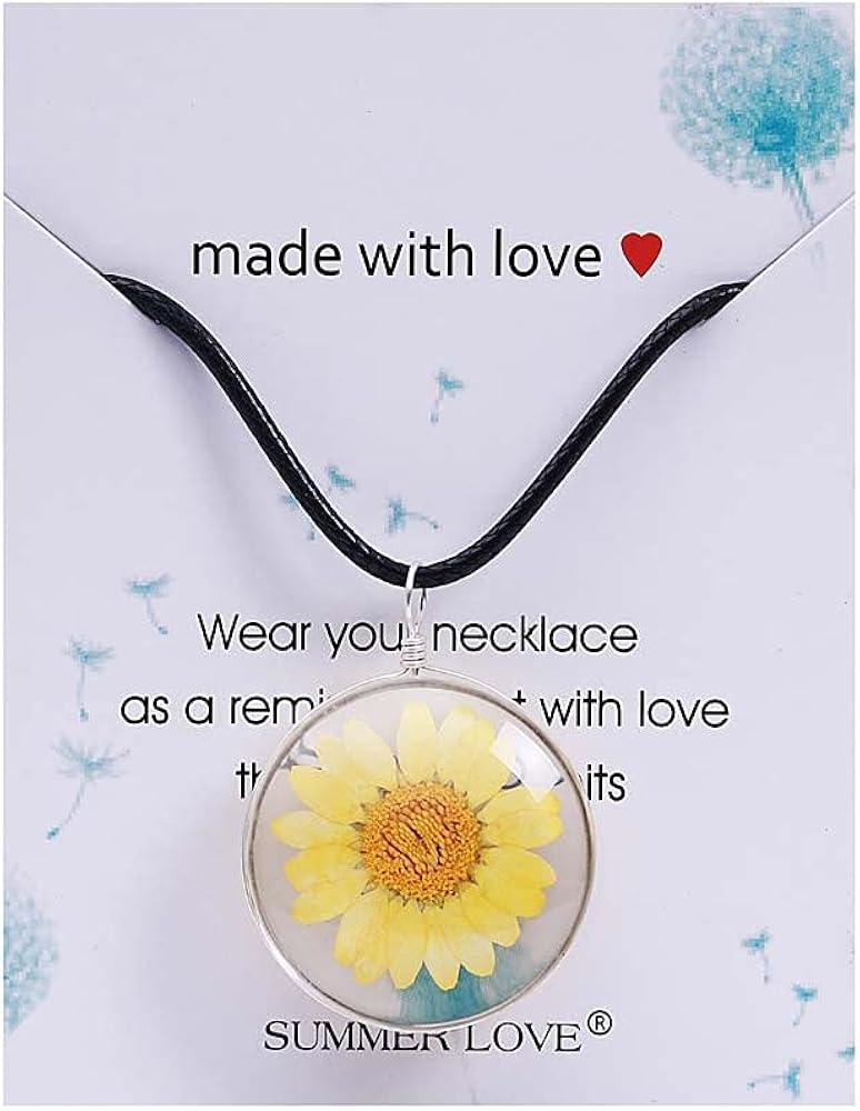 Real Dried Daisy Flower Necklace Handmade Pressed Natural Flowers with Thick Glass Sweet Jewelry for Women