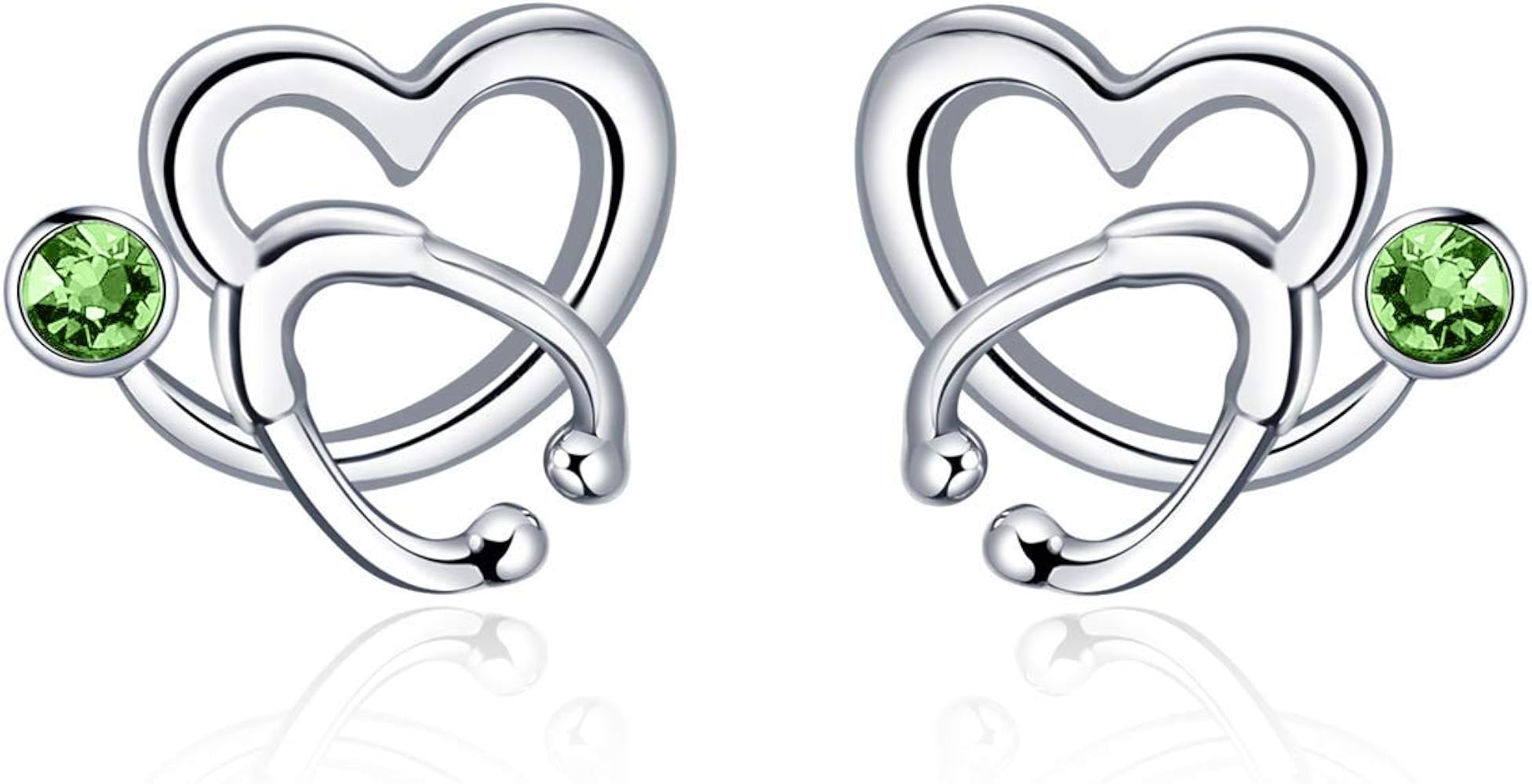 AOBOCO Nurse Earrings 925 Sterling Silver Stethoscope Studs Earrings Simulated 12 Months Birthstone Crystal from Austria, Graduation Jewelry Gifts for Nurse Doctor RN Medical Student