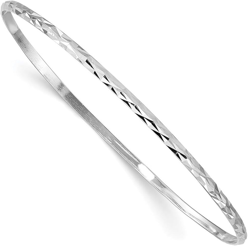 JewelryWeb 2mm 925 Sterling Silver Slip on Polished Just Like Mommy Sparkle Cut Slip on for boys or girls Cuff Stackable Bangle Bracelet