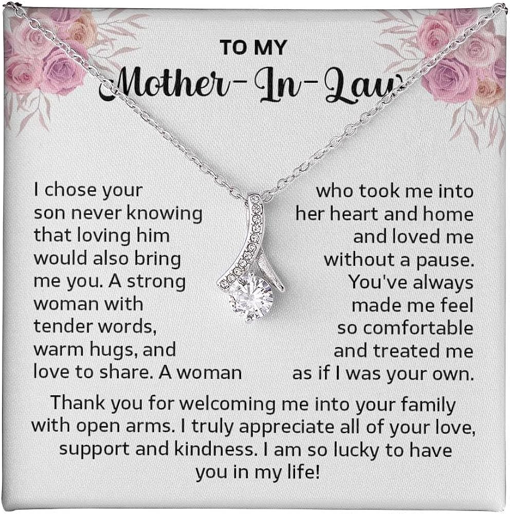 To My Mother-in-law Necklace - I Chose Your Son Never Knowing - Alluring Beauty Jewelry For My Husband's Mother On Her Birthday, Anniversary, Or Mother's Day Present With This Meaningful Message Card And Elegant Standard/Luxury Gift Box From Daughter-in-law