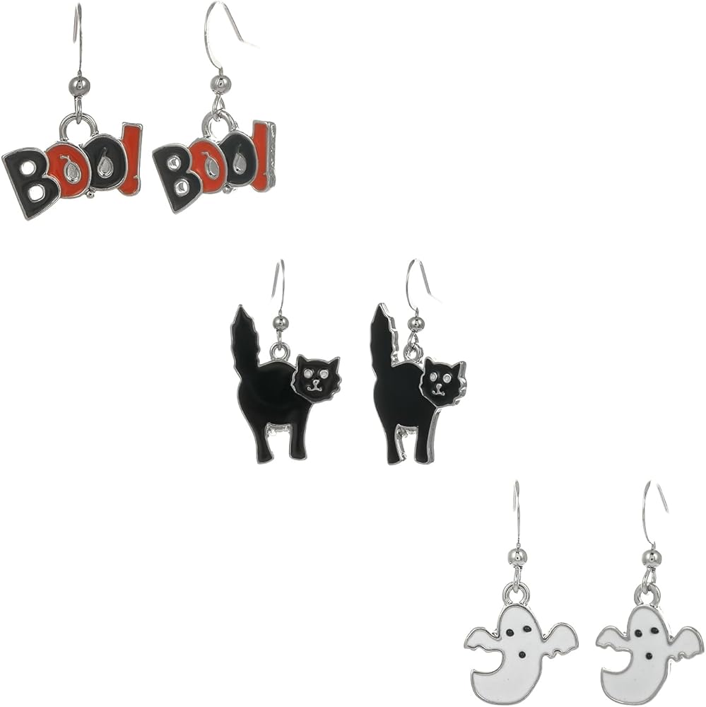 Halloween Statement Dangle Earrings for Women, Statement Movable cat with Pumpkin, Jewelry for Halloween Party, Holiday Gift for Kids and Girls.