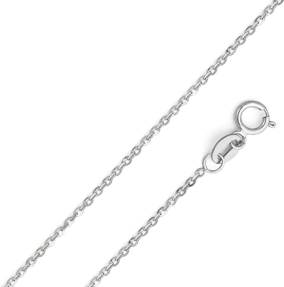 14k Yellow OR White Gold Solid 1.2mm Side Diamond Cut Rolo Cable Chain Necklace with Spring Ring Clasp