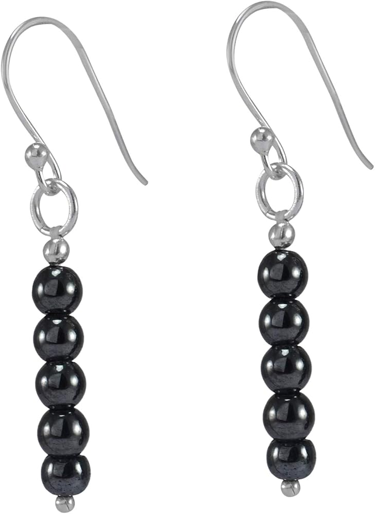 Silvesto India Handmade Jewelry Manufacturer 5 Beaded Stone, Cabochon Cut, Black Hematite, 925 Sterling Silver Dangle Earring Jaipur Rajasthan India