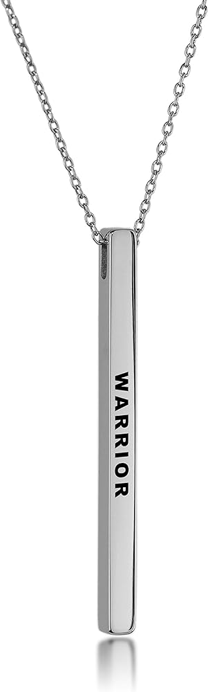 Inspirational Mantra Necklace, 42mm x 3mm Vertical Bar Pendant Jewelry, 316L Surgical Stainless Steel