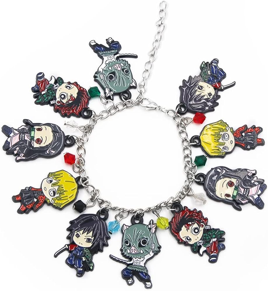 SONGCHANGJEWELRY Anime Figure Tanjiro Charm Bracelet - Tanjiro Nezuko Zenitsu Inosuke Figure Bracelet - Gifts for Girls and Boys