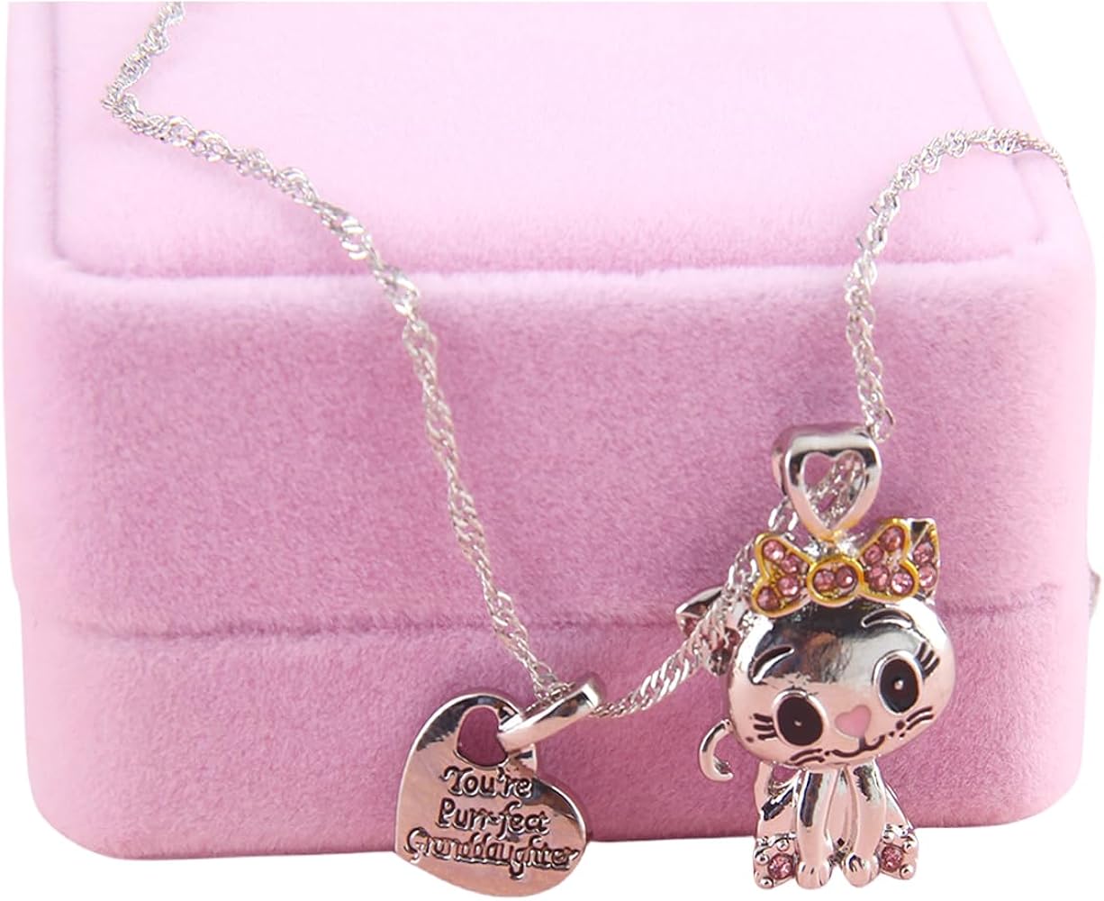 Cute Cat Necklace Pendant, Kitty jewelry Gift for Girls kids Fashion, Gifts for Daughter Granddaughter Niece Christmas Easter with Pink gift box