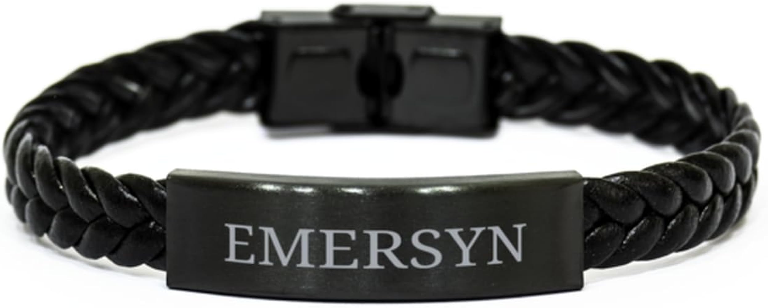 Gifts For Emersyn - Trendy Custom Name ID Plate Bracelet Braided Leather Bracelet Christmas Birthday Gifts For Daughter Sister Mom Wife Granddaughter Aunt Friends Girls Women, Engraved Adjustable