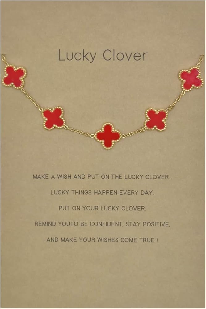 18k Gold Plated Lucky Clover Bracelet for Women，Dual Color Black And White/Black And Green/Black And Red，Black/White/Green/Red With Diamonds，Trendy Jewelry Gifts for Women Teen Girls