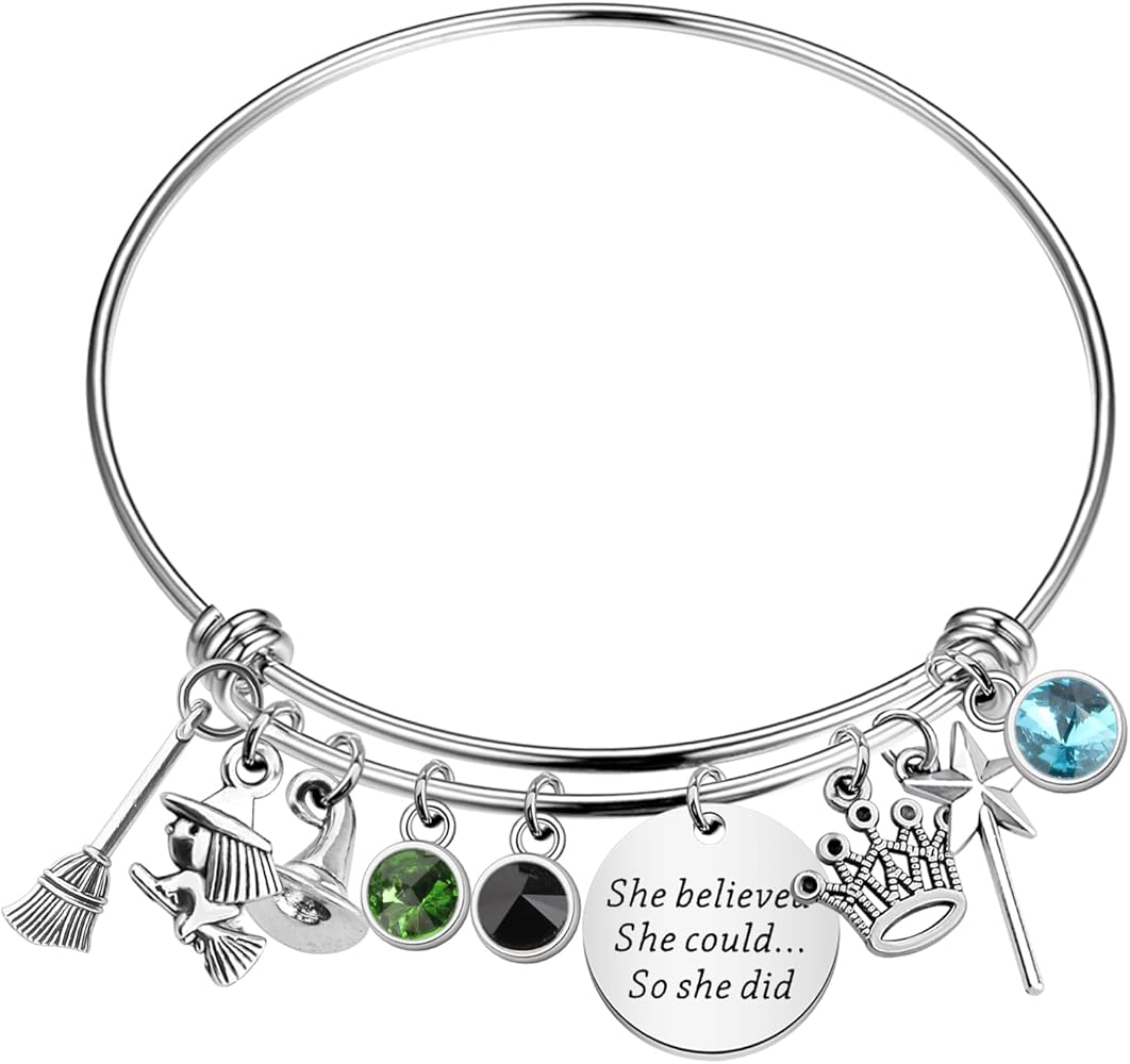 MYOSPARK Wicked Inspired Musical Gift Wicked Charm Bracelet Elphaba and Glinda Charm Bracelet Broadway Musical Lover Gift