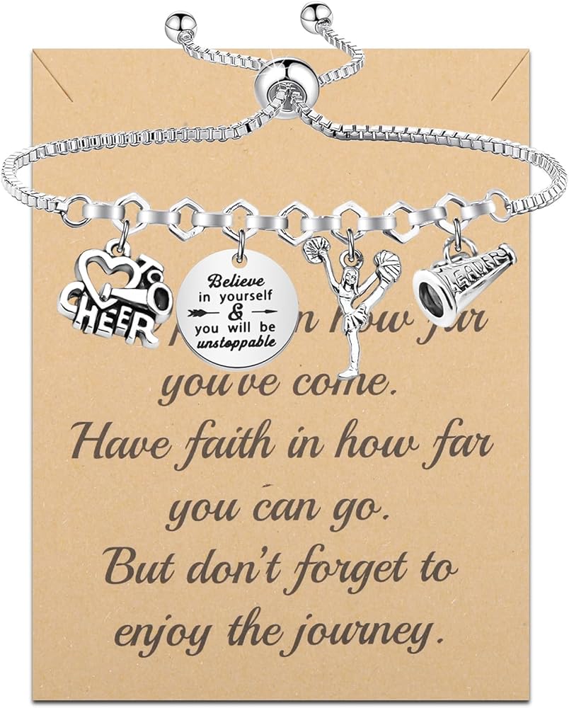 FUSTMW Cheer Charm Bracelet Cheerleading Gifts You Are Braver Than You Believe Bangle Bracelet Cheer Jewelry for Cheerleaders Cheer Coaches or Team (cheer br)