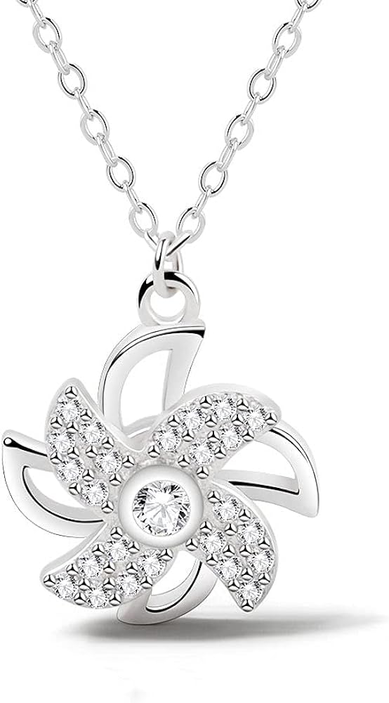 Cute Windmill Pendant Necklaces Cubic Zirconia Crystal Rotate Windmill Fidget Spinner Charm Choker Necklace Chain Anxiety Fashion Jewelry Gifts for Women Girls Birthday