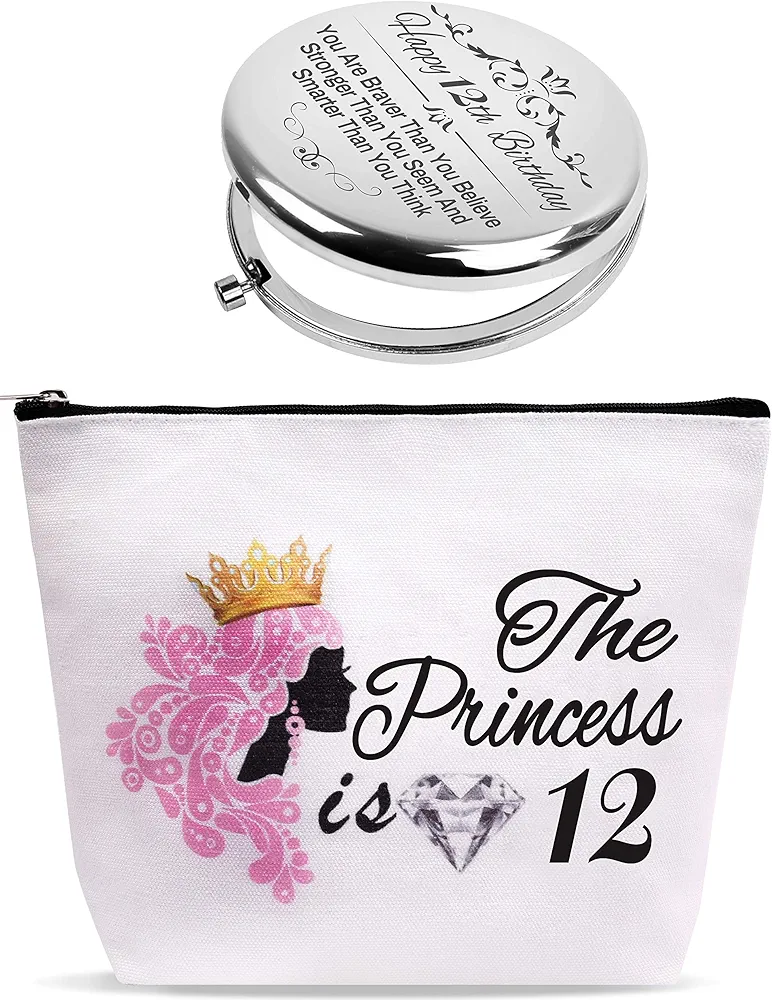 12th Birthday Gifts for Girls, 12 Year Old Girl Gifts for Birthday, Birthday Gifts for 12 Year Old Girls, 12th Birthday Presents Girl, 12th Birthday Mirror, 12th Birthday Makeup Bag Cosmetic Bag