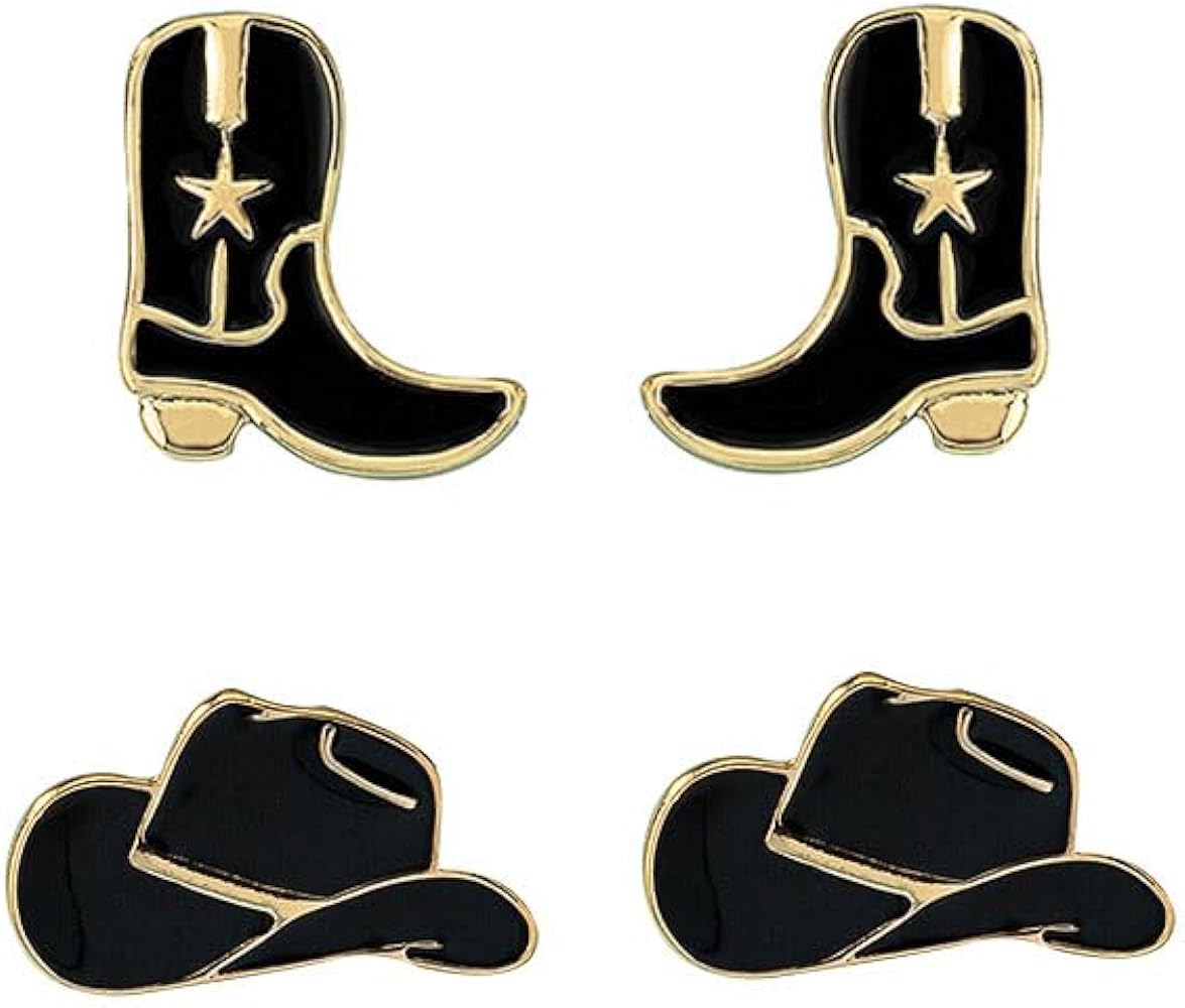 Western Cowgirl Boots Hat Stud Earrings for Women Teen Girls Cowboy Boot Fancy Dress Custome Studs Earring Fashion Jewelry Gifts