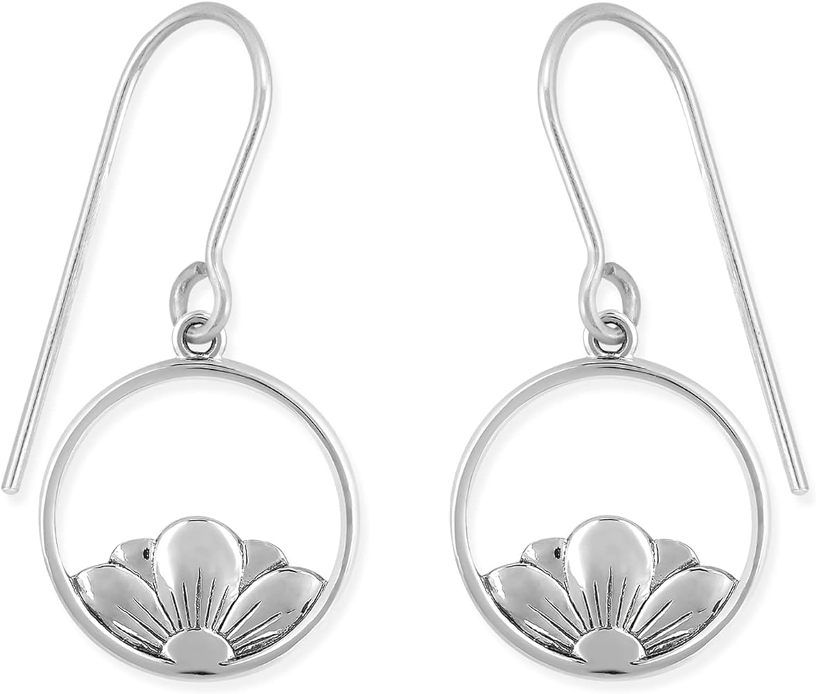 Boma Jewelry Sterling Silver Open Circle Flower Dangle Earrings