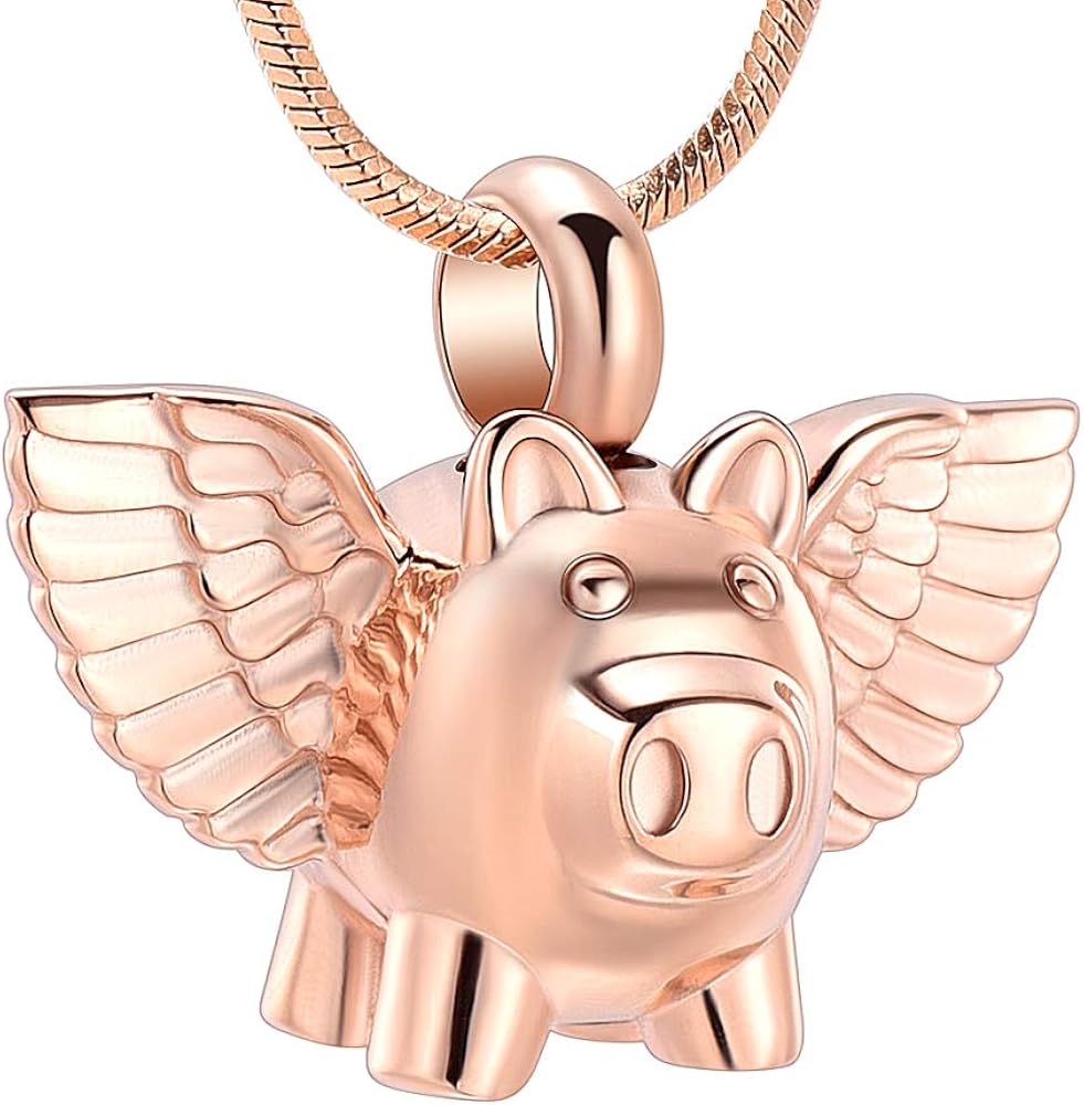 Cremation Jewelry Urn Necklace for Ashes, Flying Pig Memorial Pendant Made of 316L Stainless Steel, Keepsakes Locket four Colors Can be Choose.