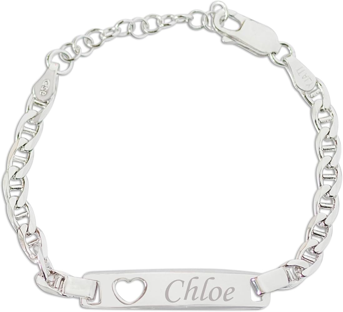 Cherished Moments Personalized Gift Sterling Silver Children's ID Name Bracelet for Babies, Toddlers, or Little Girls Custom Jewelry with Engraving (Newborn - 12 Years)