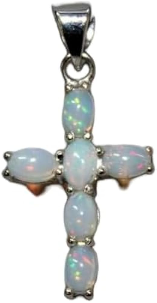 Genuine Ethiopian Fire Oval Opal Cross Pendant 925 Sterling Silver Gemstone Jewelry