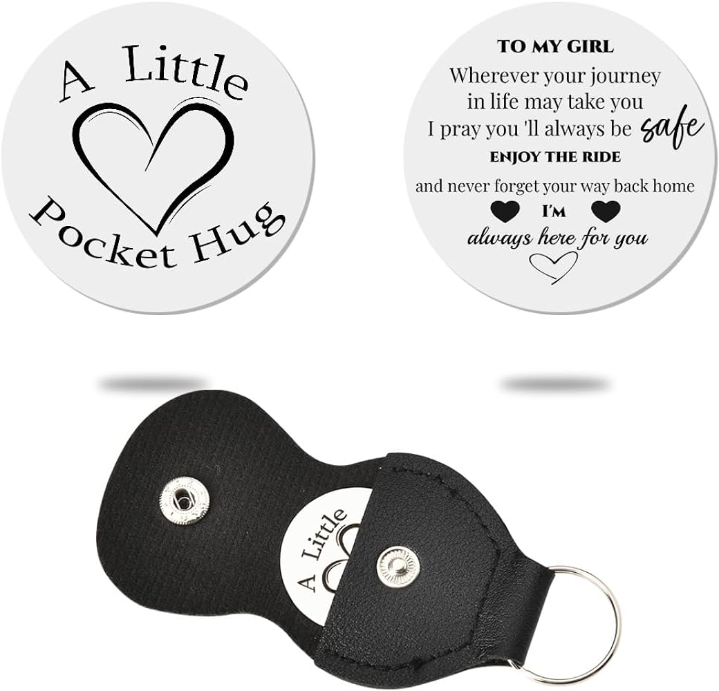 Pocket Hug Token Long Distance Relationship Keepsake Gifts for Women Birthday Christmas Gifts With Leather Keychain