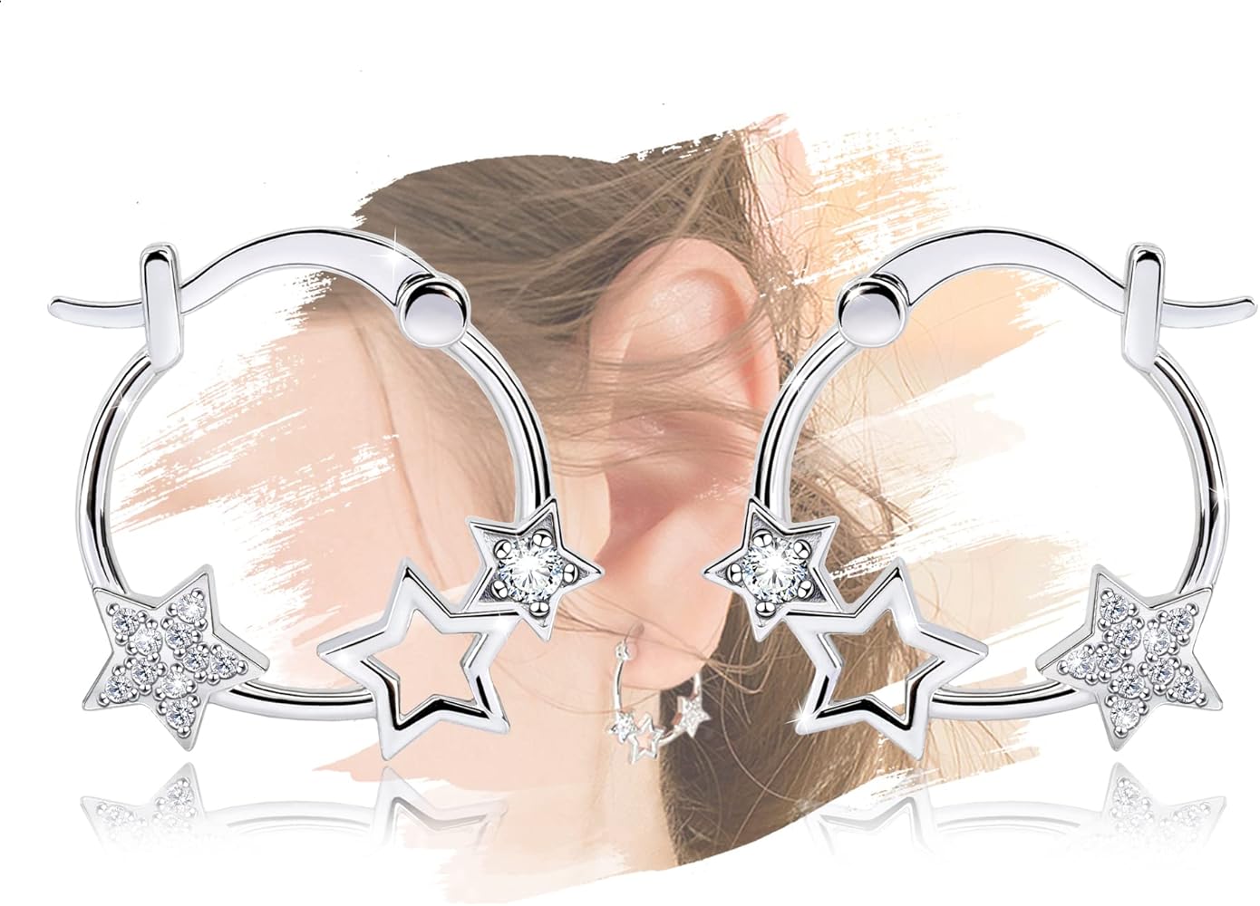 Star Hoop Earrings For Girls - Sterling Silver Stars Earrings For Women Hypoallergenic Cubic Zirconia Star Shaped Huggie Hoop Earrings for Teens Dainty Earrings Gifts for Christmas Birthday