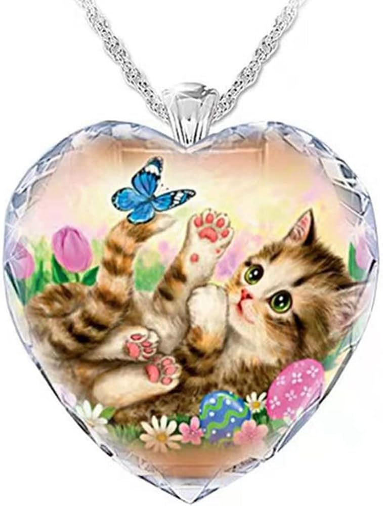 Jude Jewelers Heart Shaped Transperant Acrylic Resin Platic Cute Cat Butterfly Holiday Party Pendant Necklace