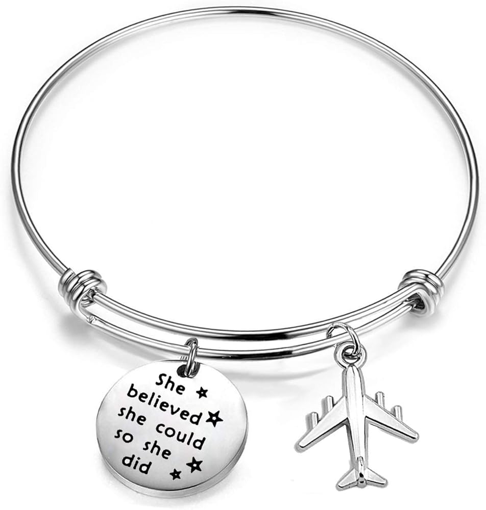 Flight Attendant Gift Pilot Gift She Could So She Did Inspirational Bracelets Aviation Jewelry Graduation Gift for Flight School Student