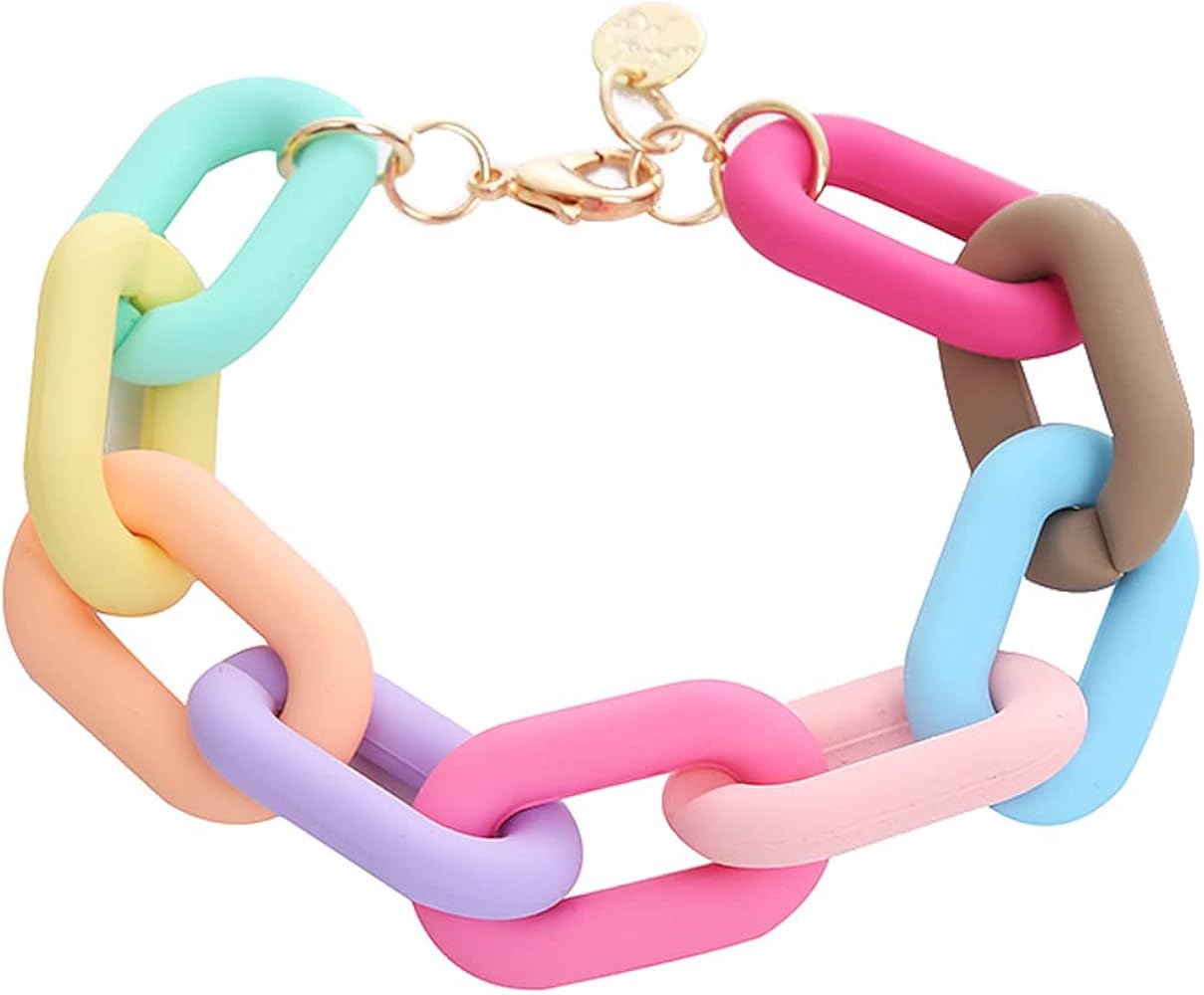 Caiyao Multicolor Resin Lightweight Summer Chunky Thick Link Chain Bracelets Trendy Y2k Rainbow Candy Color Thick Paperclip Chain Bracelet for Women Girls Teen Surfer Beach Jewelry