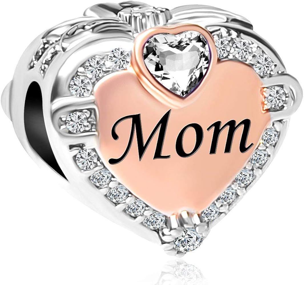 CharmSStory Rose Gold Mom Heart Love Charm Bead for Bracelets