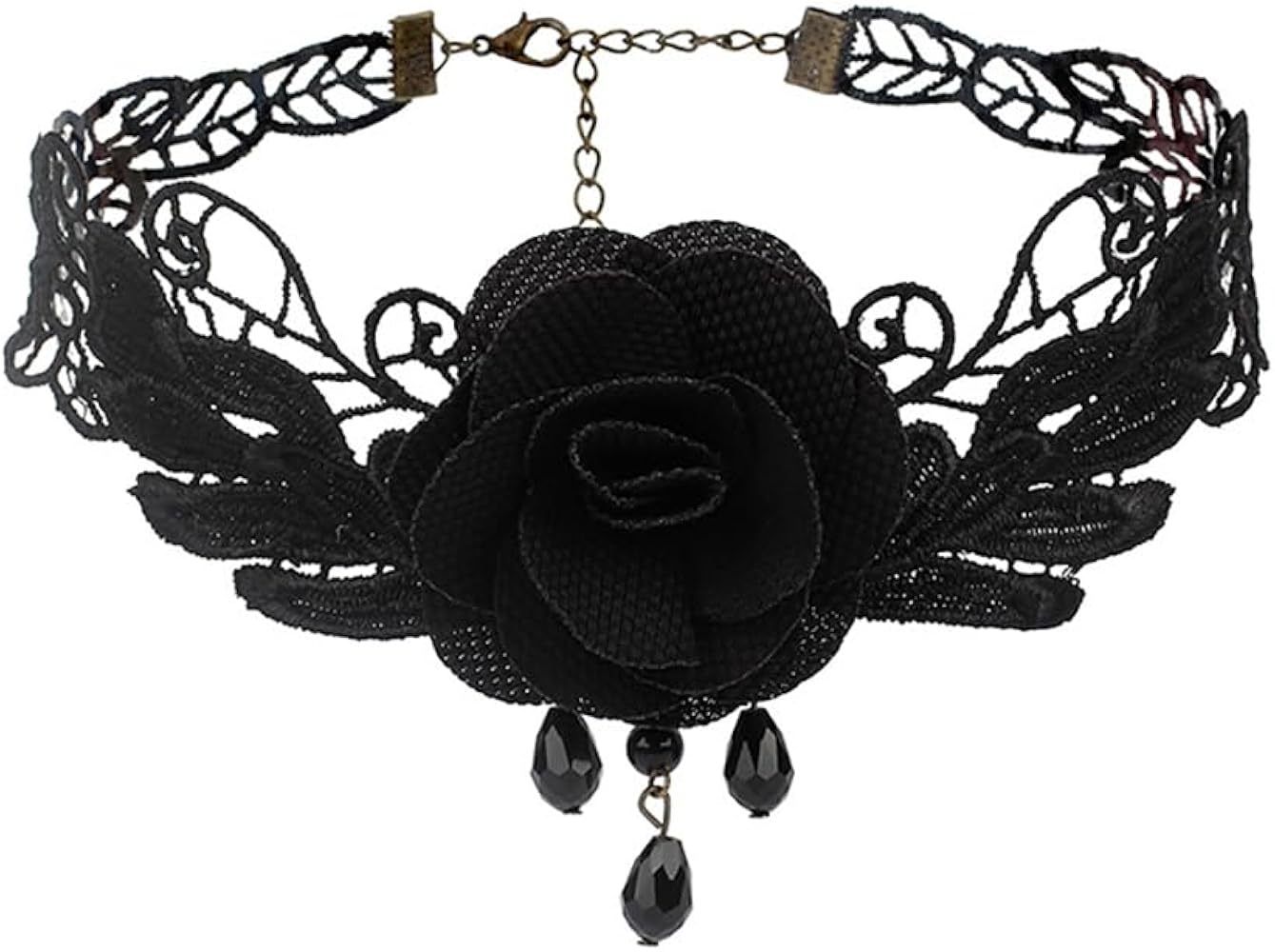 Retro Rose Flower Lace Choker Necklace for Women Girls Gemstone Tassel Black Silk Adjustable Chain Pendant Necklaces Punk Jewelry Gifts Lolita Cosplay Party