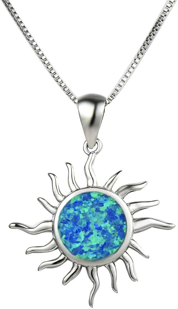 Opal Sun Pendant Necklaces for Women Teen Girls 925 Sterling Silver Flower Chain Adjustable Choker Necklace Dainty Jewelry Gifts