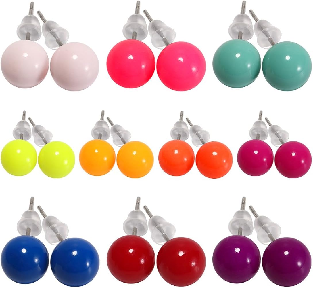 8mm 10 pairs colors Assorted Mixed Imitation Round Pearl Earrings Studs Holiday gifts for Women and girls