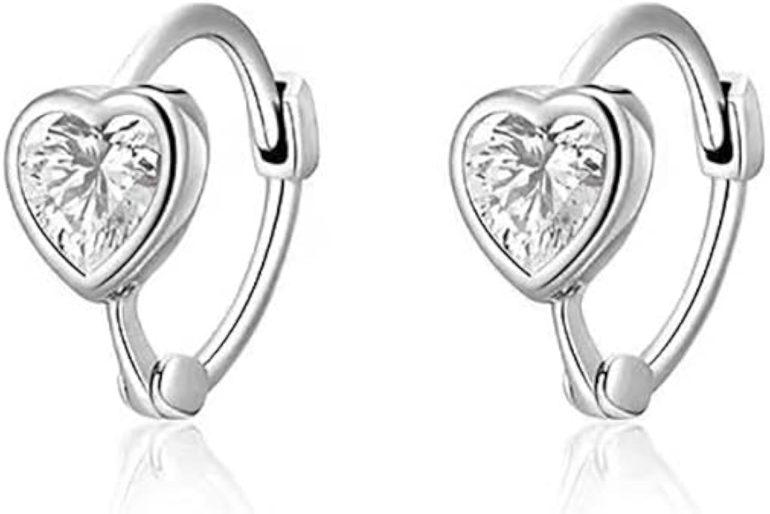 Cute Crystal Heart Mini Hoop Earrings for Women Teen Girls Cartilage 925 Sterling Silver CZ Love Hearts Tragus Huggie Hoops Earring Piercing Sleeper Hypoallergenic Cuffs Dainty Jewelry Gifts Valentine's Day